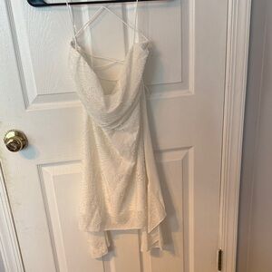 Axel Beaded Mini Dress: White Beaded Spaghetti-Strap Dress